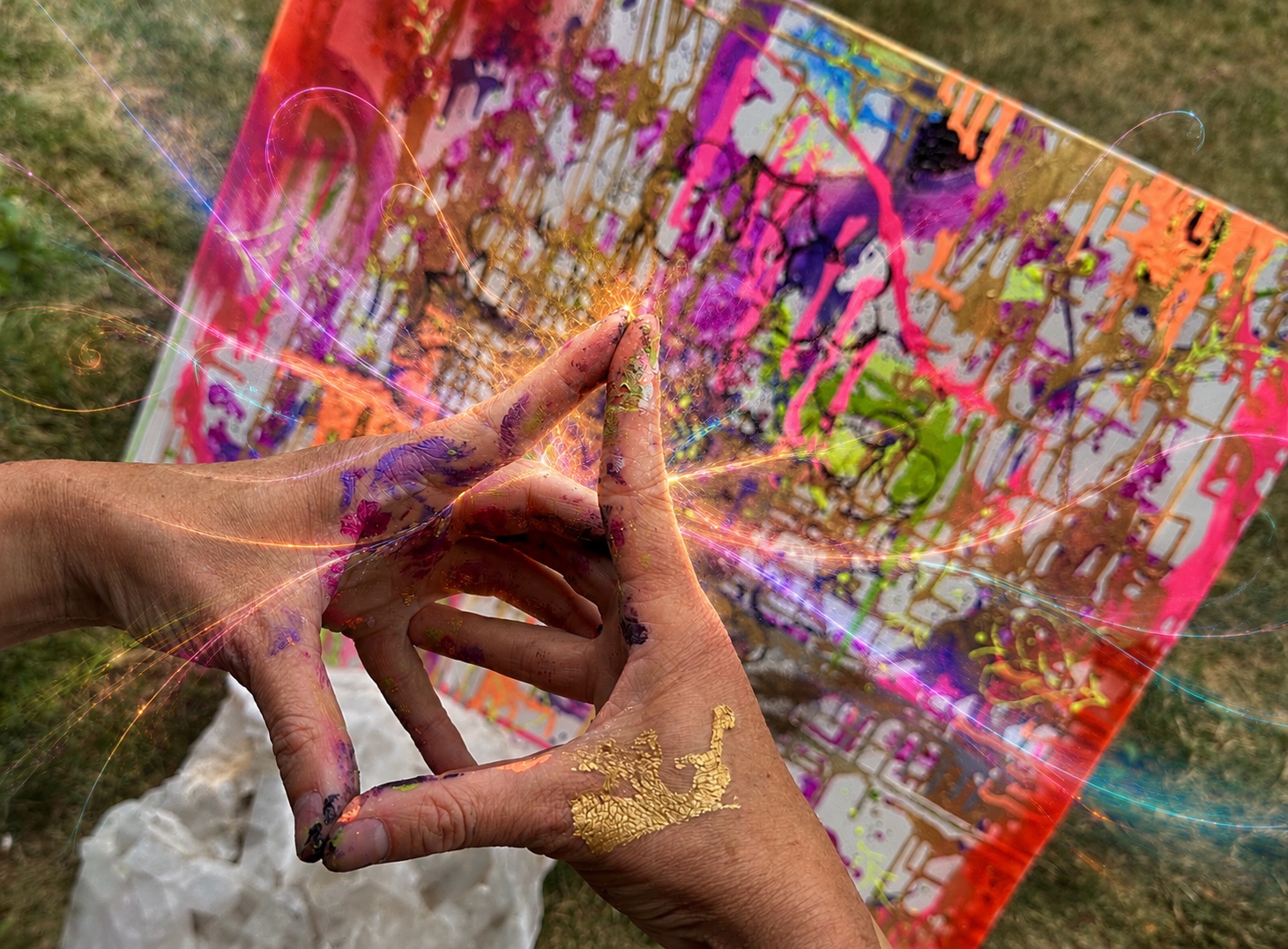 Ashley Weisser creating expressive artwork outdoors